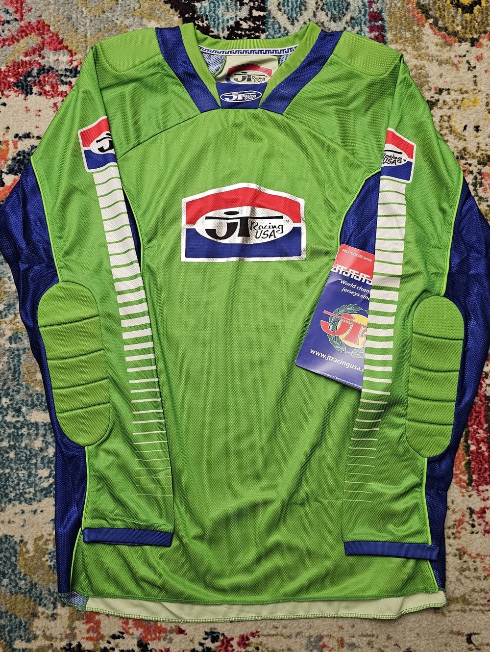 JT RACING JERSEY GREEN BLUE PRO-TOUR MOTOCROSS MX SHIRT Mens Large Padded